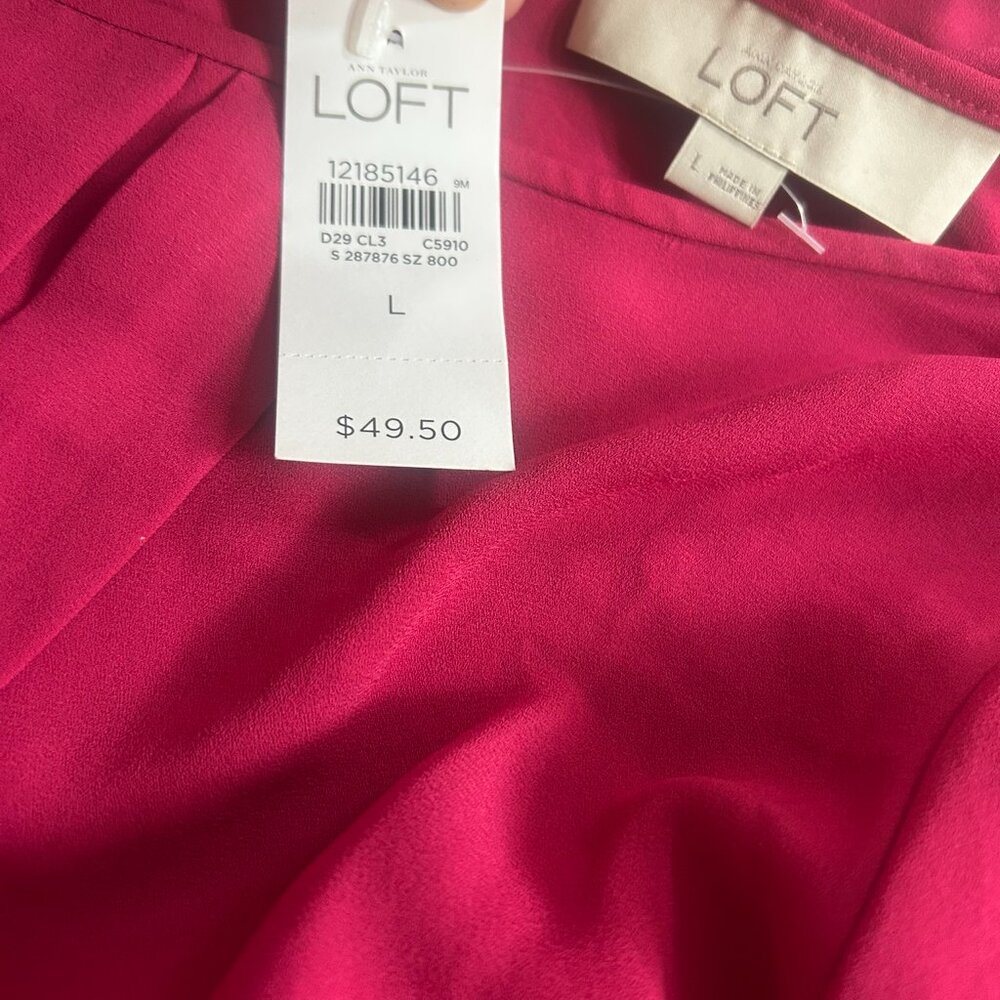 NWT Loft Pleated Magenta Workwear Blouse Women Size L - Picture 6 of 14